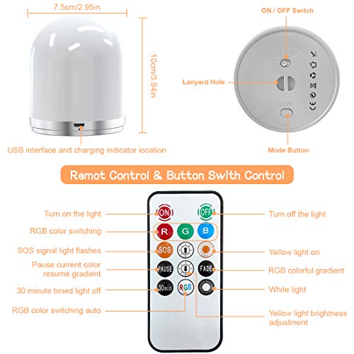 Night Light for Kids Button and Remote Control, LED Dimmable Bedside Lamp RGB Color Changing, USB Rechargeable Baby Night Light 30mins Timer, Suitable for Breastfeeding, Baby Care, Bedroom
