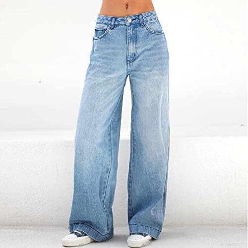 Women's Casual Denim Pants High Waisted Wide Leg Jeans Long Boyfriends Jeans Pants with Pockets Straight Casual Streetwear