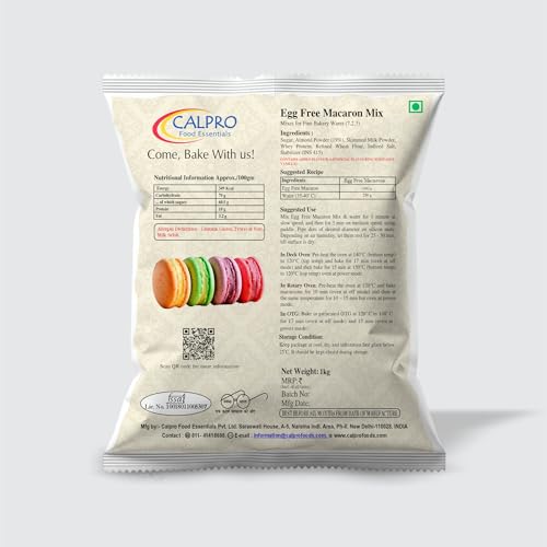Image of Egg Free Macaron Mix - 1KG French Macarons, Made with Whey Protein Milk Solid & California Almond Powder, Taste Of Almonds! 100% Vegetarian! Chewy-And-Crusty