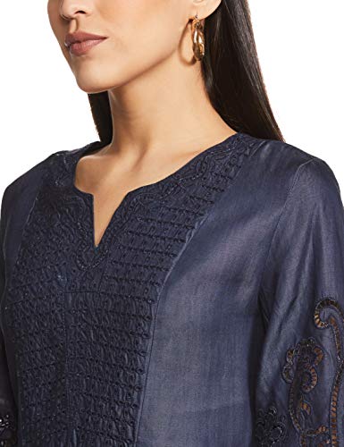 Image of BIBA Cotton Blend Dyed A-Line Casual Dress