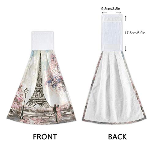 Alaza 2 Pcs Kitchen Towel, Street Cherry Blossom Paris Eiffel Tower Oil Painting Art Absorbent Towel Hanging Towel Hand Towel #TOP2