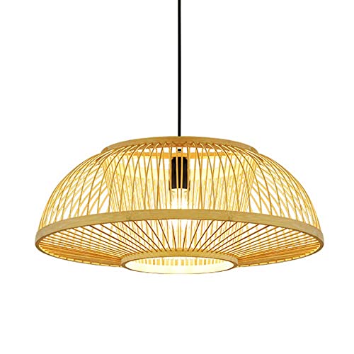 SEALFO Paralume A Cupola Intrecciato 1 Lampada A Sospensione Plafoniera In Legno Beige Da Fattoria Lampada Da Parete Con Lampadario A Cesto Per Isola Cucina, Sala Da Pranzo, Ristorante