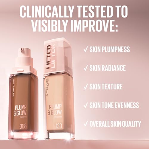Maybelline New York Lifter Plump & Glow Foundation, All Day Wear, 118
