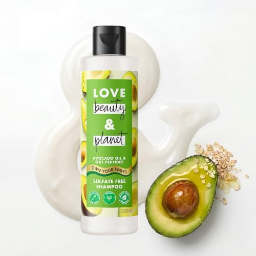 Image of Love Beauty & Planet, Avocado Oil & Peptide Waves, Shampoo, for Wavy Hair (2A-2C), with Avocado Oil, Provides Frizz Control, Free from Sulfates
