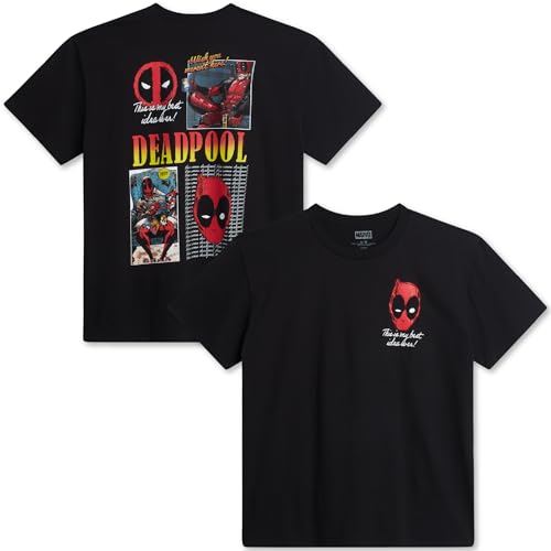 Marvel Mens Graphic T-Shirts - Avengers Spiderman Captain America Short Sleeve Crewneck Graphic Tee Shirt for Men (S-XL), Size Medium, Deadpool Black