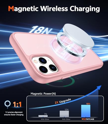 Image of FNTCASE for iPhone 11 Pro Case: Matte Magnetic Phone Cases Compatible with Magsafe Slim Anti Yellowing Military Grade Drop Protection Rugged Shockproof Protective Translucent Cell Cover (C-Pink)