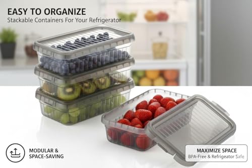 Image of HomeWiz Fridge Storage Containers 2000ml x6 | Air Tight Storage Container Set | Fridge Organiser Storage Boxes |Food Grade BPA-Free Plastic Containers |Stackable, Transparent, for Fruits & Vegetables