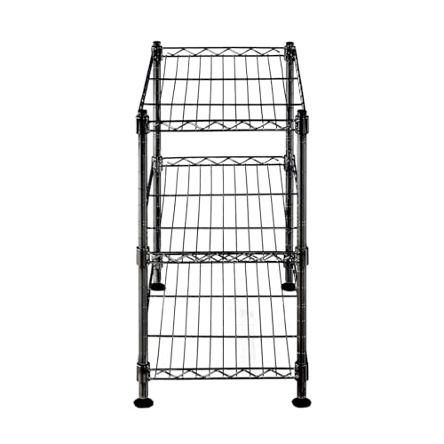 Image of Premium Heavy-Duty 3-Tier Black Metal Wire Storage Rack Shelf Organizer | Adjustable Multipurpose Freestanding Shelving Unit for Home, Office, Kitchen | Size 10 inch D x 18 inch W x 18 inch H Inch