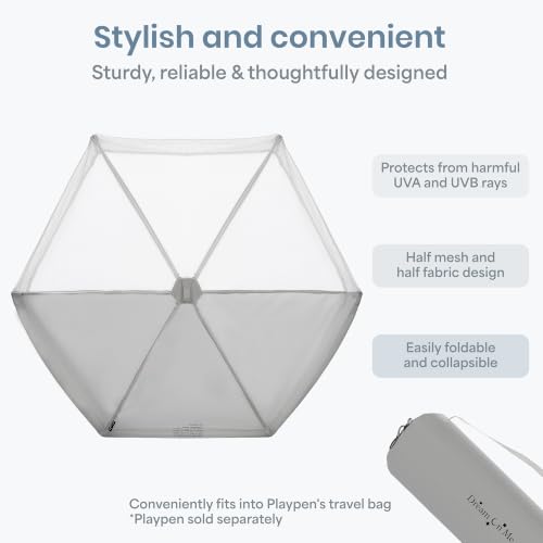 Image of Dream On Me Onyx Playpen Canopy Top, Sun Shade that Blocks Up to 98% UVA /UVB Rays, Breathable Mesh, Removable Tent Top Accessory for Onyx Playpen, Grey