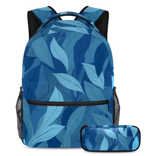 Sac à dos grande capacité feuilles bleues pour soulager le dos des ados