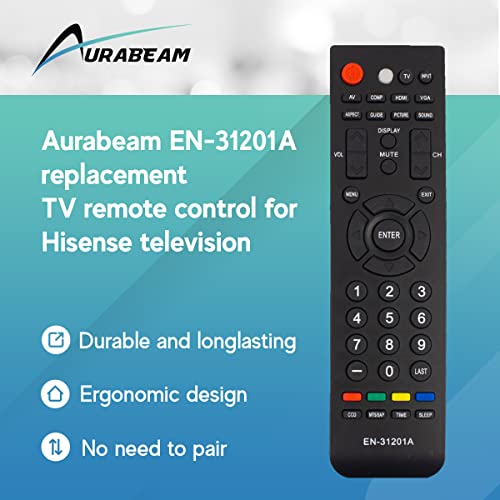 Aurabeam En-31201A Replacement Tv Remote Control For Hisense Television Ltdn39V77Us Ltdn42K20Us Ledn32K15Us F55V89C (En31201A / 1068451) #TOP1