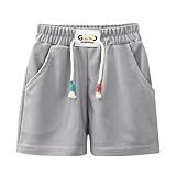 Hfolob Boys Waffle Shorts Wide Leg Elastic Waist Drawstring Casual Shorts Loose Fit Comfort Breathable Summer Fashion Short Grey,2-3 Years