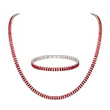 HZMAN Crystal Necklace Bracelet Jewelry Set for Women Dainty Rhinestone Choker Necklace Tennis Bracelet Cubic Zirconia Bridal Wedding Jewelry (Red)
