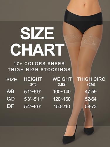 Image of HONENNA 2 Pairs Sheer Thigh High Stockings, 17+ Colors Stay Up Lace Top with Anti-Slip Silicone for Women