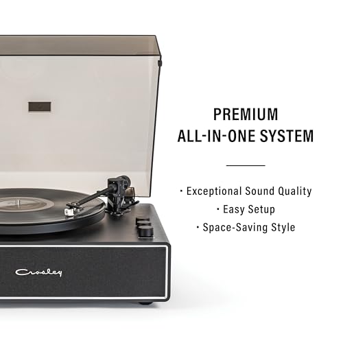 Image of Crosley CR6046A-BKSL Stave 2-Speed Bluetooth Record Player Turntable with Built-in Speakers, Black