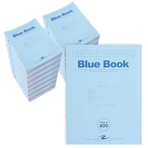 ROARING SPRING Exam Blue Books, 600 Booklets, 11" x 8.5", 4 Sheets/8 Pages
