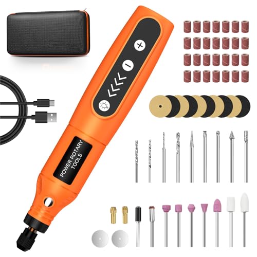 Rotary Tool, 3.7V Cordless Rotary Tool with 61pcs Accessories, LED Light, 5 Speed, Multi-purpose Mini Rotary Tool for Sanding, Polishing, Engraving, Carving, Grinding, DIY