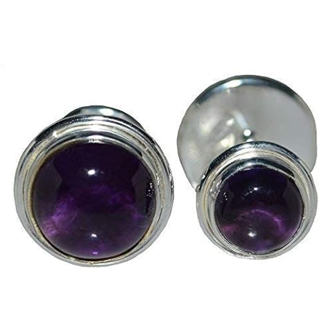 Sterling SILVER Purple Amethyst Gemstone Cufflinks, Round Double sided Gents Cufflink, Boxed Mens Gifts Cover