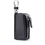 Contacts Genuine Leather Double Zipper Car Key Wallet Men Women Key Holder Organizer (Black)