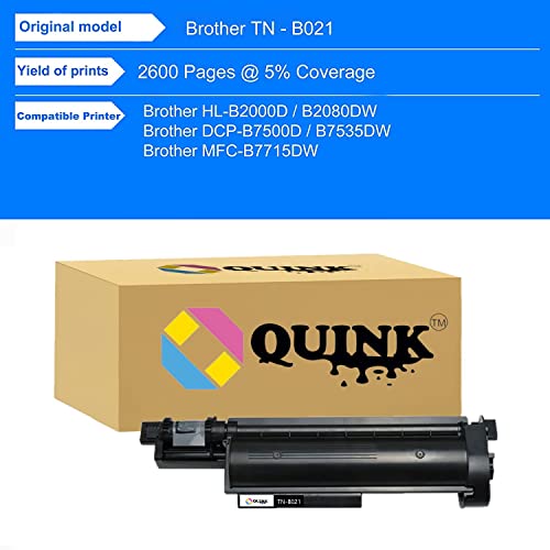 Image of QUINK Toner Cartridge TN-B021 for Brother DCP-B7500D, DCP-B7535DW, HL-B2050DN, HL-B2000D, MFC-B7720DN, MFC-B7700D, HL-B2080DW, DCP-B7520DW, MFC-B7715DW (TN B021 Cartridge)