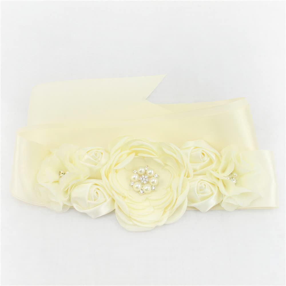 CHANYI Gürtel für Damen Kleid Frauen Elegante Satin Blume Schärpe Handgemachte Perle Bund Brautband Cummerbunds Hochzeit Kleid Hüftgurt