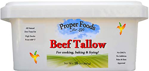 Proper Food's 100% Grass-Fed Beef Tallow - Pasture Raised - For Cooking, Baking & Frying - 16 Oz #TOP1
