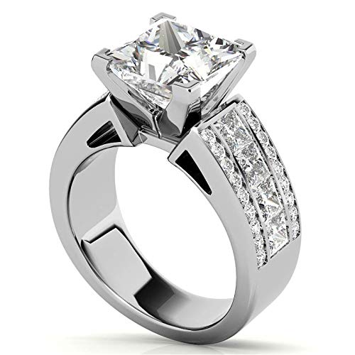 3ct Princess cut Moissanite Chennal set Wide Band Engagement Ring in Platinum, Gold & Silver Anniversary & Valantie Gift For Her2