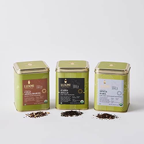 Luxmi Estates Assam Organic Black Tea Collection Loose Leaf x 3 | Masala Chai Tea, Earl Grey Tea, Spiced Earl Grey Tea | Certified USDA Organic Green Tea
