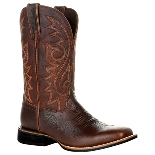 SWZEC Bottes de Cowboy Homme à Enfiler avec Bout Pointu Broderie Vintage Mode Classiques Western Bottes Longues Tailles 38-48 (40,Marron)