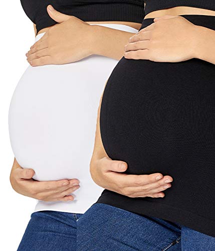 KUNINDOME Combination of Maternity Shirts Extenders and Pants Waist Extenders Belly Bands White + Black Large