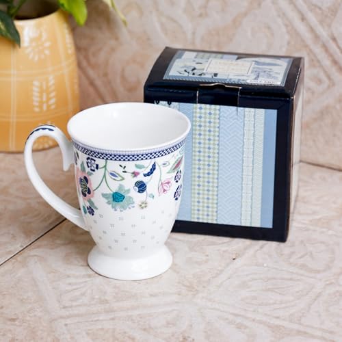 Image of Clay Craft x Magique by The Wishing Chair : Indigo Chintz - Coffee Mug | 300 ml | Handcrafted Floral Cup | Elegant Lightweight Coffee Mug | Microwave & Dishwasher Safe | Milk Mug