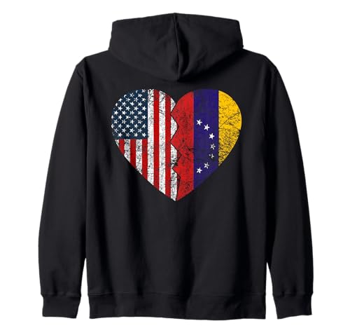 Corazón Banderas Venezolanas Americanas | Estados Unidos Venezuela Sudadera con Capucha
