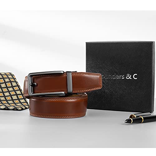 Image of Founders & C Men's Ratchet Comfort Click Belt -1 3 /8 Leather Dress Belt | Slide Buckle,No Holes Micro-adjustment,Trim to Fit,Pairs with Suits,Chinos,or Casual Jeans,Gift Box