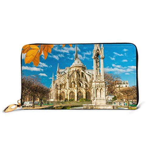 Preisvergleich Produktbild JHGFG Mode Handtasche Reißverschluss Brieftasche Kathedrale Notre Dame De Paris Frankreich Telefon Kupplung Geldbörse Abendkupplung Blockieren Leder Brieftasche Multi Card Organizer