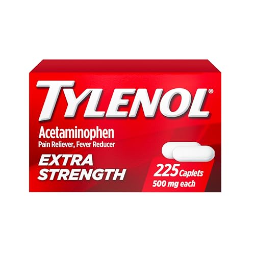 Tylenol Extra Strength Caplets Fast Strong Pain Relief Fever Reducer for Adults Acetaminophen 500 mg Gentle on Stomach Headache Backache Minor Aches Pains Minor Arthritis 225 Count