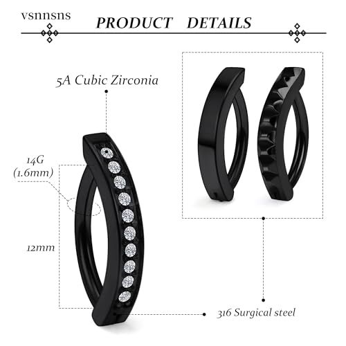 Vsnnsns 14G Clicker Belly Button Ring Piercing Jewelry 316L Stainless Surgical Steel Diamond CZ Navel Rings Clear CZ Clip Belly Button Ring Piercing Jewelry for Women Men 14 Gauge 10MM 12MM3