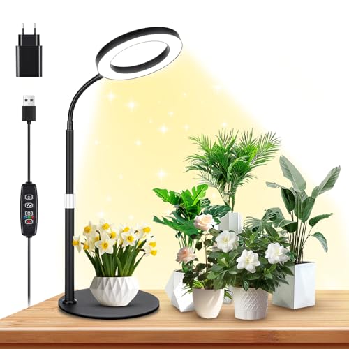 SIMKIWO Neueste Pflanzenlampe, 96 LEDs Schreibtisch Vollspektrum Pflanzenlich mit 3/9/12 Timer & 360° flexible Schwanenhals, 30-63cm höhenverstellbar wachsen Lichter mit Basis für Indoor-Pflanzen