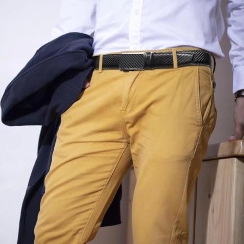 Image of Drowsmen Leather ratchet belt 1 3 /8 inch with Click Sliding Automatic Buckle, Adjustable belt Trim to Fit