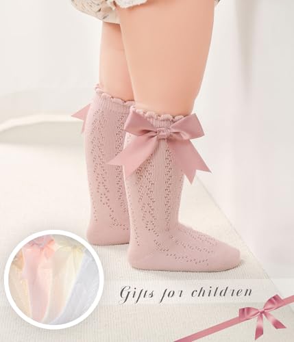 Image of CHUNG Toddler Baby Girls Knee Hight Stocking Cotton Socks 0-7Years Solid Color Bowknot Thin Spring Summer