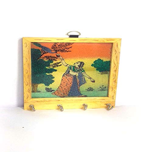 Palpal Art Gallery Wooden Hand Crafted Peacock Painting Key Hanger,Holder Stand Wall Hanging for Home d�cor Keychain Holder,tample,Event Decoration