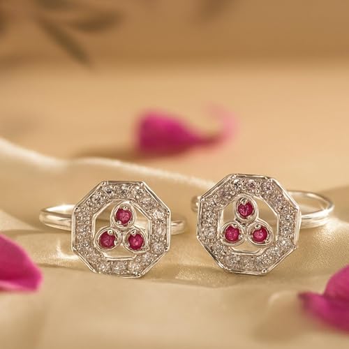Image of SATKOTI 925 Silver Toe Rings for Women | Adjustable Pure Metal Bichiya with AAA Quality CZ Stone| BIS Hallmarked Jewelry with Authenticity Certificate | Pair of 2 Metti