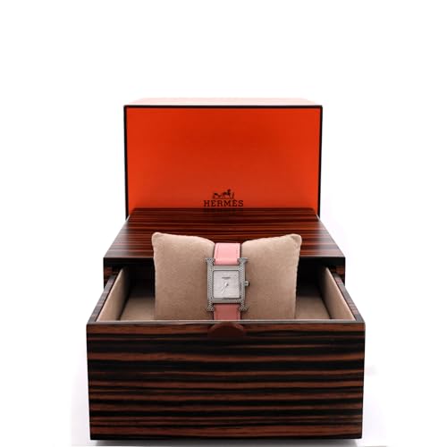 Hermes, Pre-Loved Heure H Quartz Watch Stainless Steel and Leather with Diamond Bezel and Pave Dial 21, Silver2