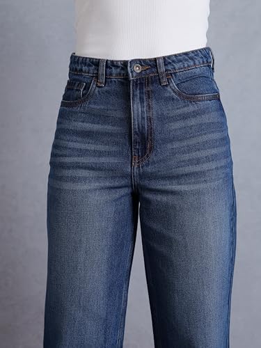 Image of INKD Women's Barrel Fit Jeans - 100% Cotton | High- Rise | Comfortable Fit | Casual Denims | Jeans for Women | Mom Fit Jean | Ankle Length Jean (Available in Plus Sizes)