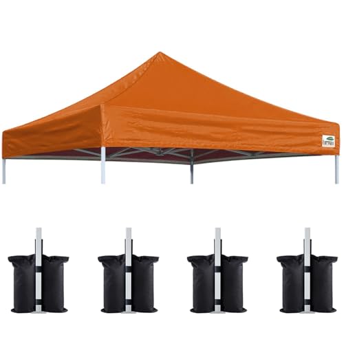 Image of Eurmax USA 10x10 Pop Up Canopy Replacement Top,Universal Instant Canopy Cover ONLY,Heavy Duty UPF 50+ UV Protection,Water & Wind Resistant Tarp,30+ Colors Available,Bonus 4 Sand Bags (Pumpkin Orange)
