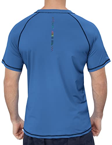 Men's Swim Shirts UPF 50+ Sun Protection Rash Guard Short Sleeve(Ocean XL)