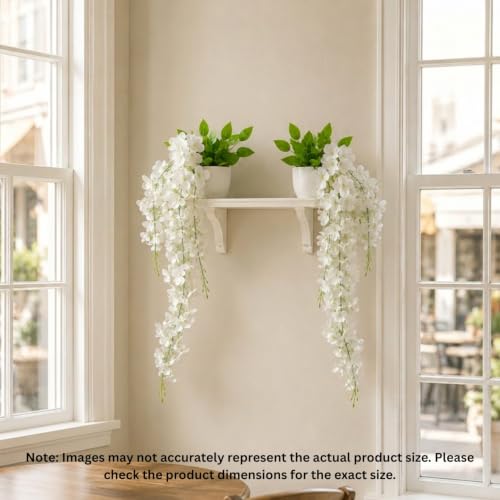 Image of fancymart Artificial Flower White Wisteria Hanging Plant with White Pot, 60 cm Height, Pack of 2, Realistic Floral Vine for Home, Office, Living Room & Wall Decor
