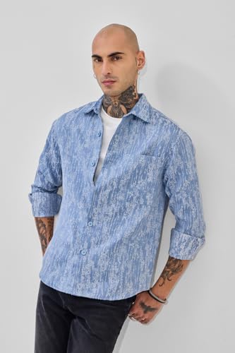 Image of SNITCH Men Casual Shirt | Slim Fit Full Sleeve Mandarin Collar Stripes Design | Premium Viscose Blend & Breathable Fabric for Everyday & Semi-Formal Wear