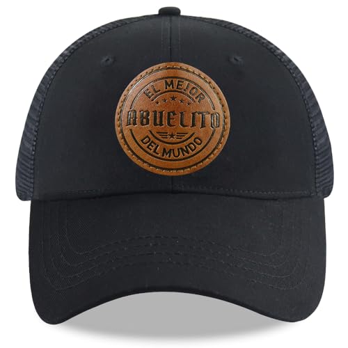 Leather El Mejor Abuelito Del Mundo Trucker Hats for Men Fathers Day Birthday Gifts Dad Grandpa from Daughter Adjustable Mesh Snapback Baseball Cap Black