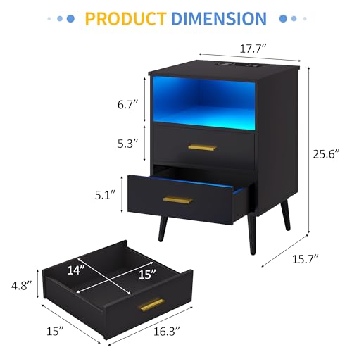 LVSOMT-Black-LED-Nightstand-with-Charging-Station-Modern-Bedside-Table-End-Side-Table-with-2-Drawers-Open-Storage-Shelf-Smart-Night-Stand-for-Bedroom