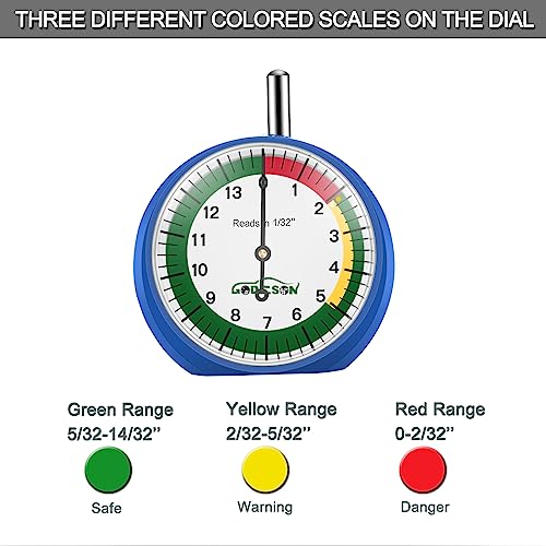 Godeson Tire Tread Depth Gauge - Dial Type for Motorcycle, Car, Truck, Bus - Easy Reading in 32nds (Pack of 50)